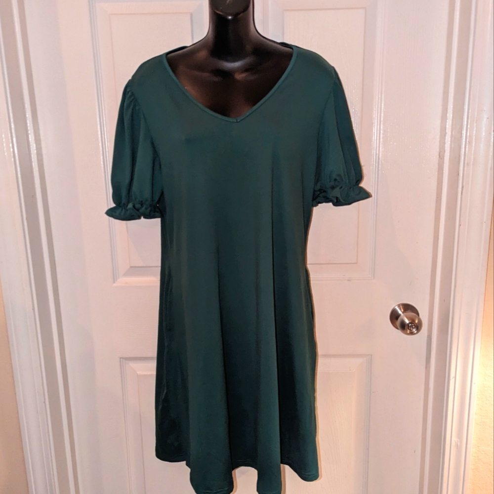 Aloodor Dress with elastic ruched sleeves with pockets, never worn